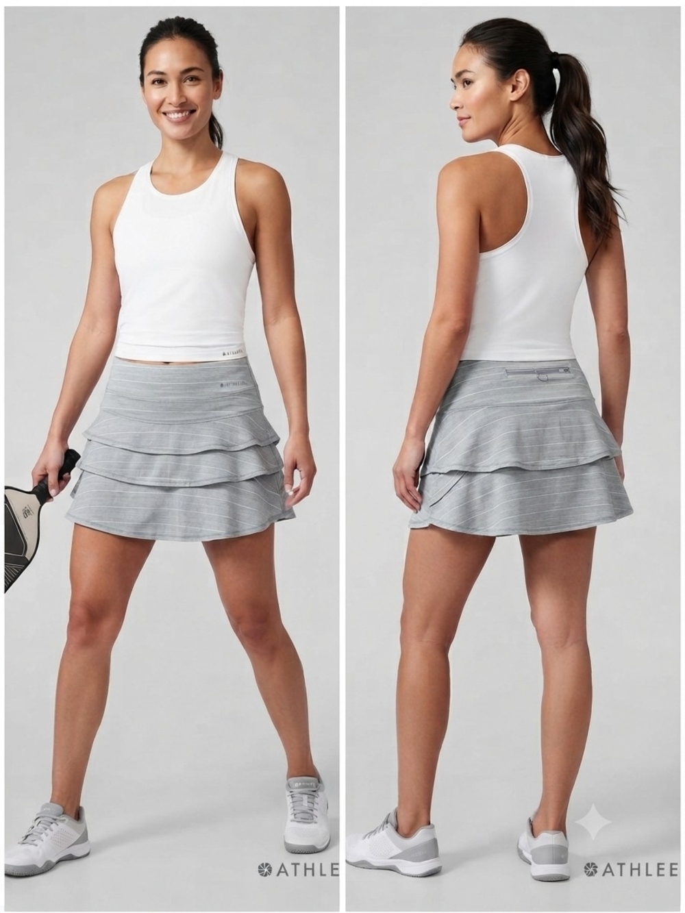 Athleta Spacedye Gray Swagger Tiered Ruffle Tennis Pickleball Skort XL